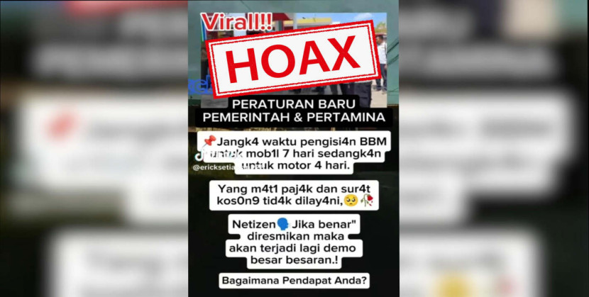 Hoaks! Informasi pembatasan pengisian BBM hingga 7 hari untuk mobil dan 4 hari untuk motor, serta larangan pengisian bagi kendaraan yang menunggak pajak, dipastikan tidak benar atau hoaks. (Foto: Dok RUZKA INDONESIA)