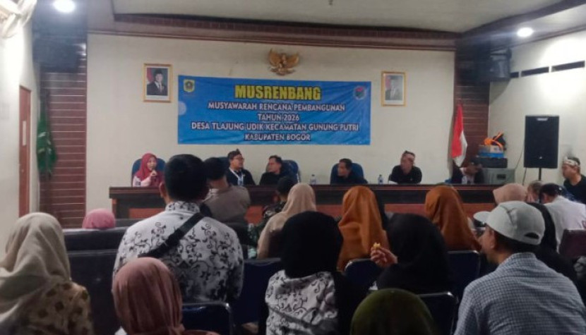Musrenbang Desa untuk tahun anggaran 2026 di Desa Tlajung Udik, Kecamatan Gunung Putri, Kabupaten Bogor. 