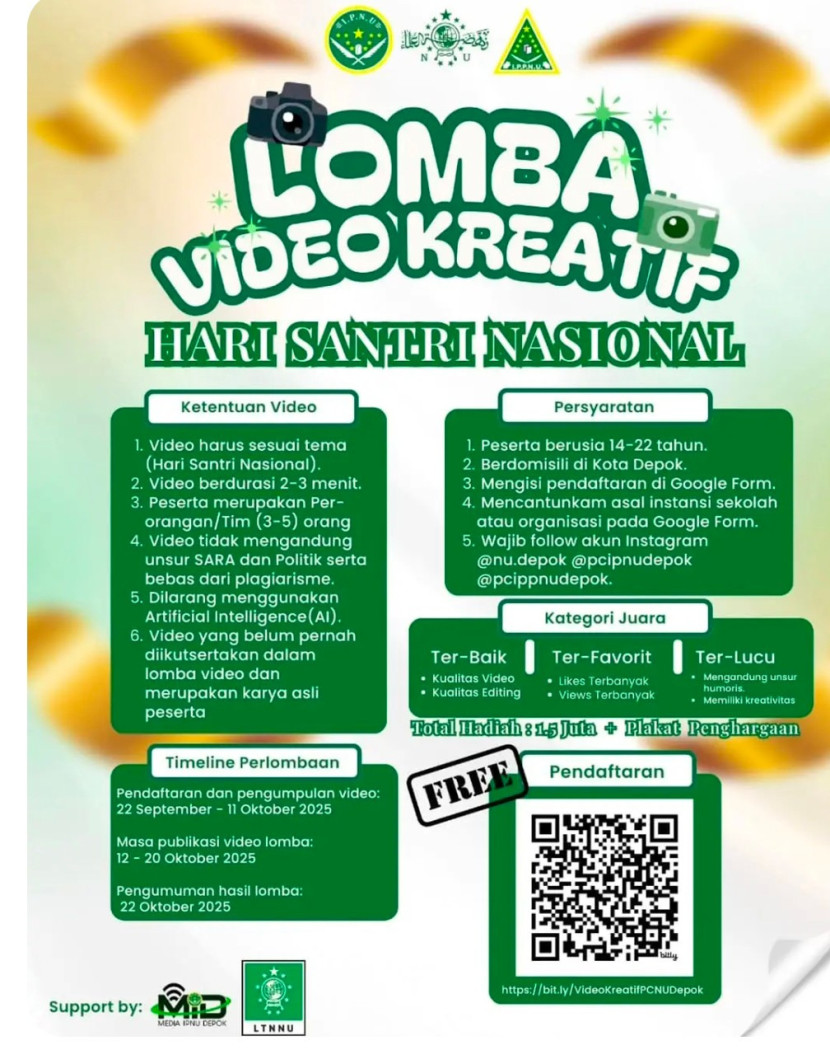 Flayer Lomba Video Kreatif PCNU Kota Depok  (Foto: Dok RUZKA INDONESIA) 