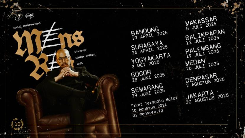 Poster pertunjukan Pandji Pragiwaksono. Pandji akan kembali menghibur penggemar dengan stang up comedy terbaru bertajuk Mens Rea. (FOTO: Dok.Comika Event)