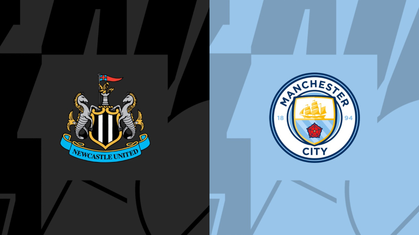 Logo Newcastle United (kiri), Manchester City (kanan). Foto: DAZN.