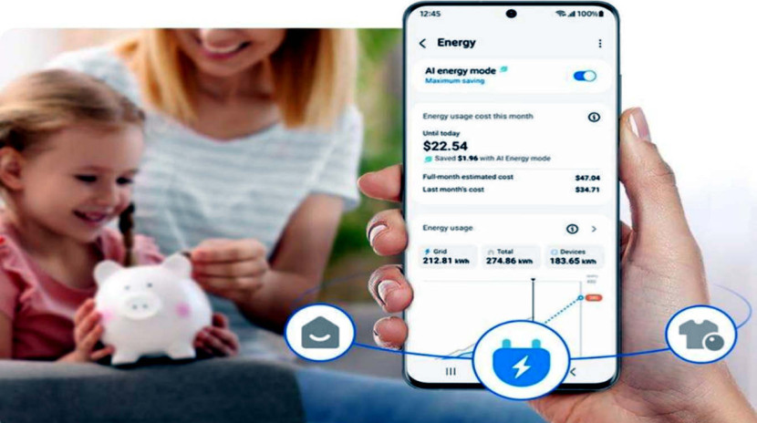 Dengan AI Energy di aplikasi SmartThings, pengguna dapat melihat pola pemakaian listrik di perangkat-perangkat yang terhubung dan menerima rekomendasi penghematan listrik. (Foto: Dok RUZKA INDONESIA)