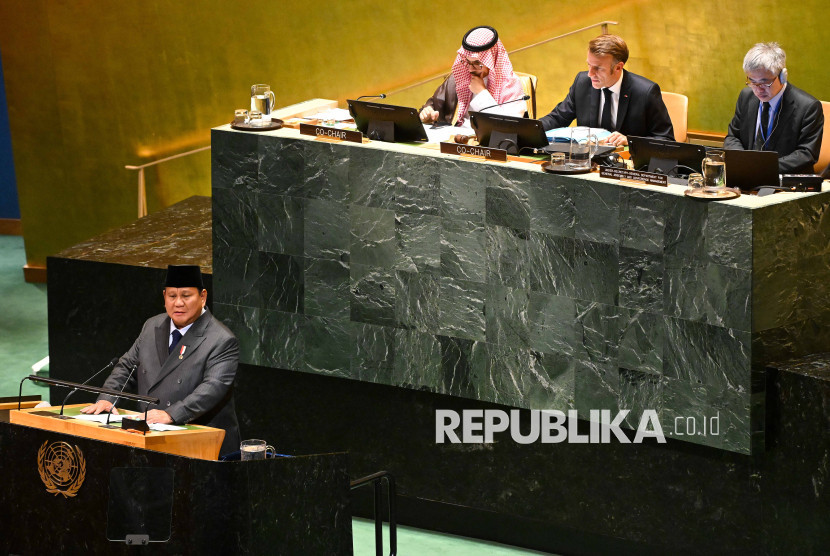 Presiden Prabowo berpidato di sidang PBB, NewYork, Senin (22/9/2025). (Foto: AAP Image/republika.co.id)