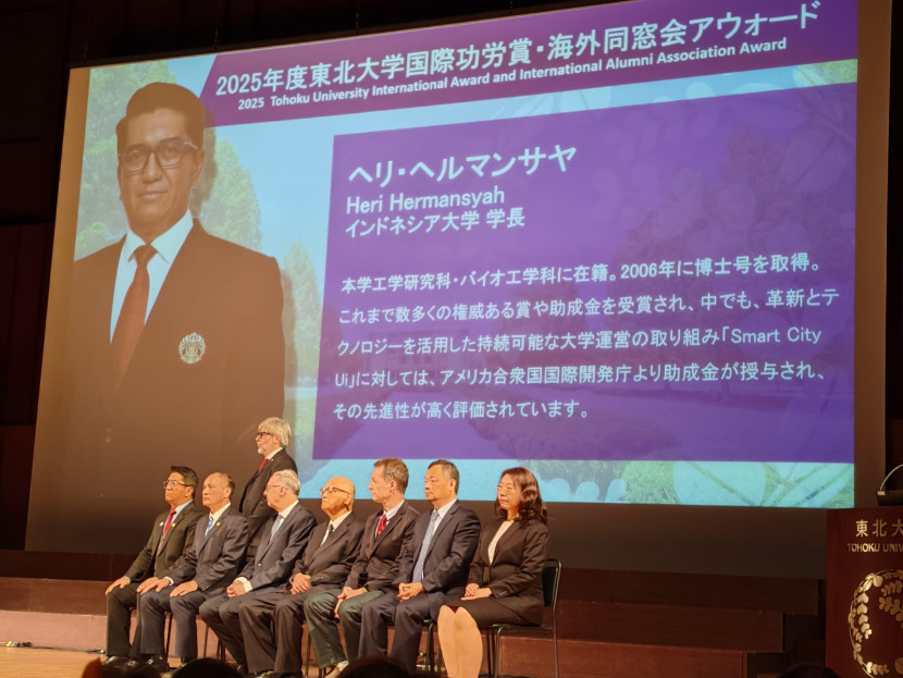 Rektor Universitas Indonesia (UI), Prof Heri Hermansyah dalam acara penghargaan Tohoku University International Award di Jepang, Sabtu (11/10/2025). Foto : dok