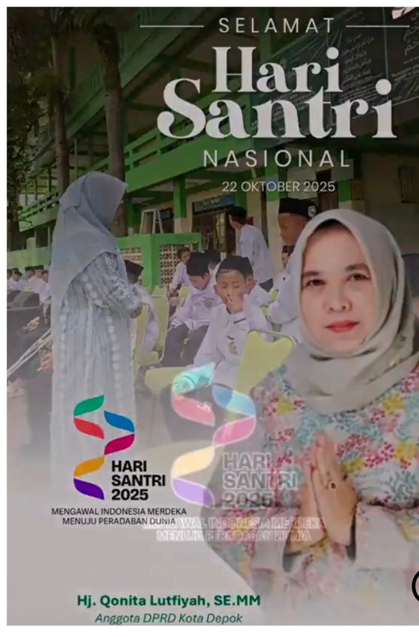 Flayer ucapan Hari Santri Nasional 2025 oleh anggota DPRD Kota Depok, Qonita Lutfiyah. (Foto: Dok RUZKA INDONESIA)