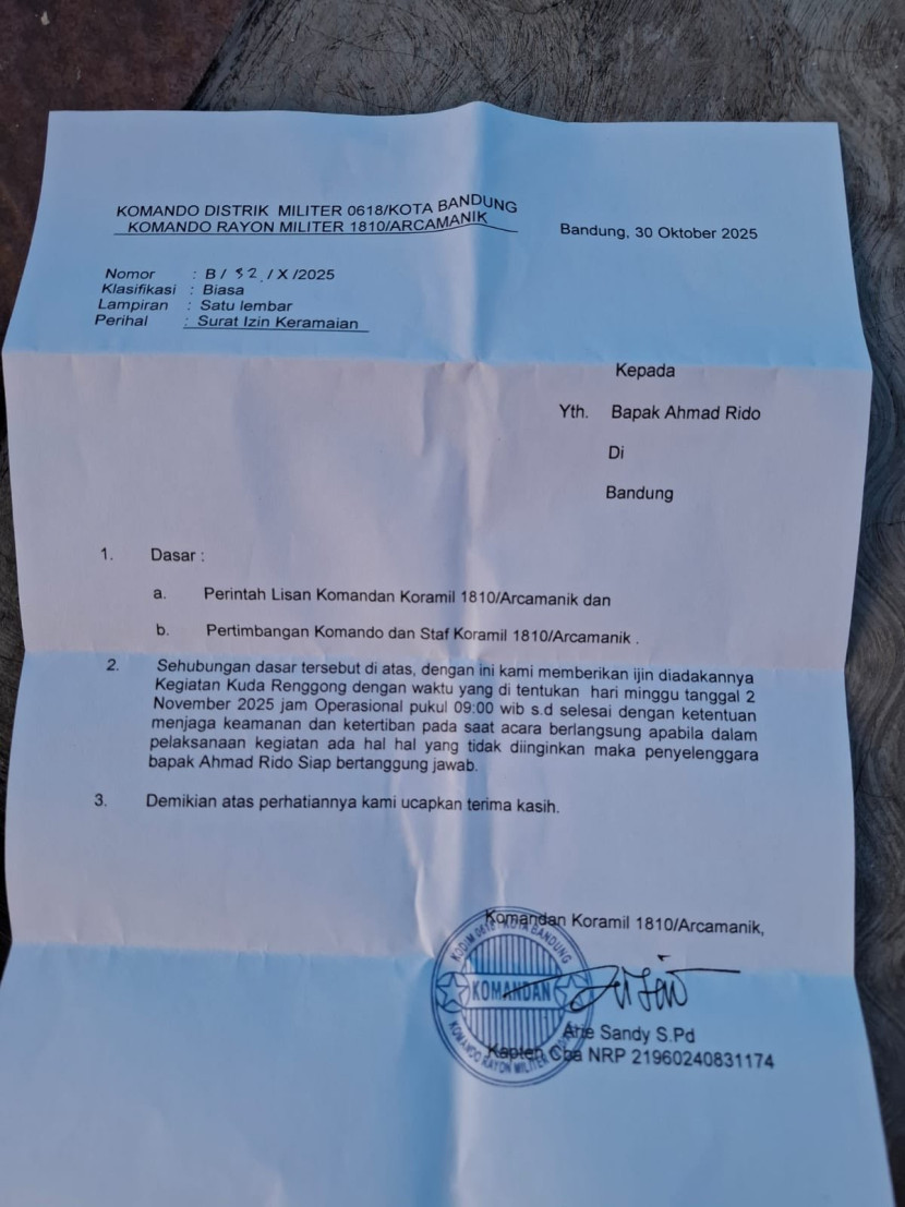 Mahfud MD mengunggah surat Koramil Arcamanik. Sumber: @mohmahfudmd