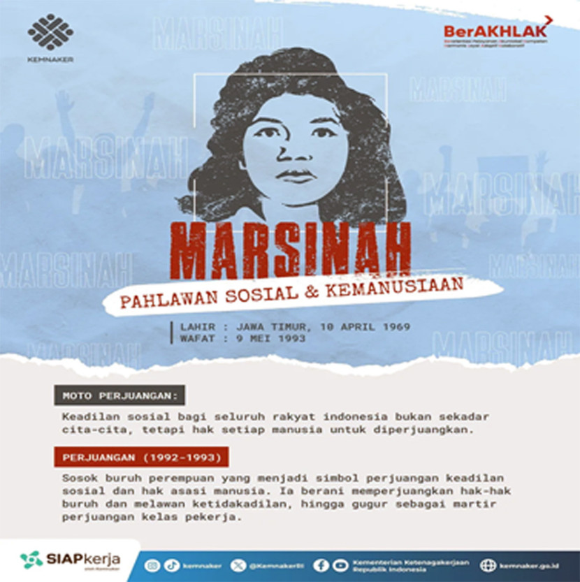 Marsinah Pahlawan Sosial & Kemanusian. (FOTO: IG @kemenaker)
