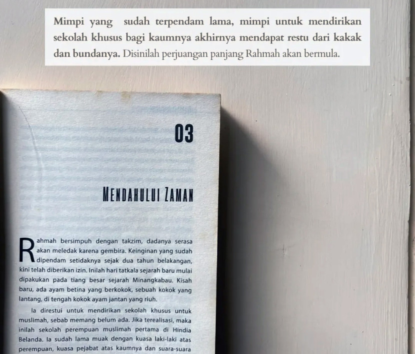 Halaman dari novel biografi "Perempuan yang Mendahului Zaman". (FOTO: IG @jasmi-khairul)