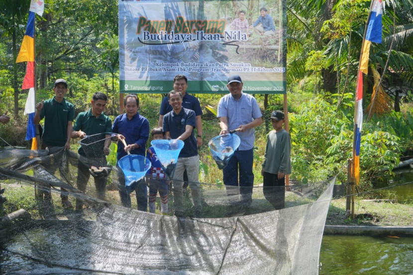 Panen Bersama Budidaya Ikan Nila Kelompok Budidaya Ikan Putra Susukan. (FOTO: Humas PTBA)