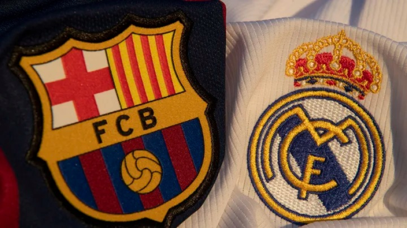Logo FC Barcelona (kiri), Real Madrid (kanan). Foto: 90min.com