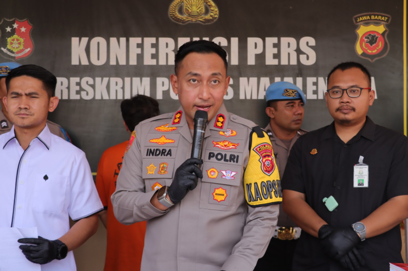 Kapolres Majalengka, AKBP Indra Novianto, saat menggelar press release di Mapolres Majalengka. (Dok Humas Polres Majalengka)