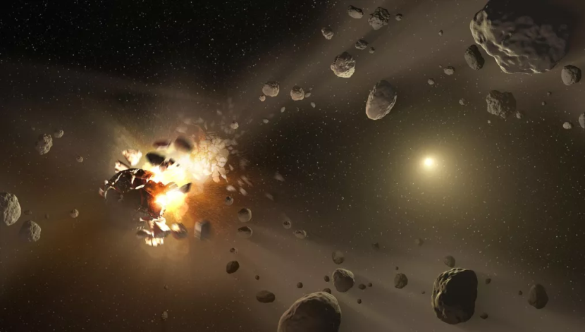 Ilustrasi tabrakan dahsyat antara asteroid. Gambar: NASA/JPL-Caltech