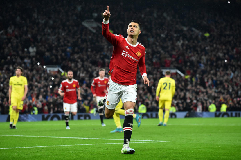 Bintang Manchester United, Cristiano Ronaldo merayakan gol. Ilustrasi. (EPA-EFE)