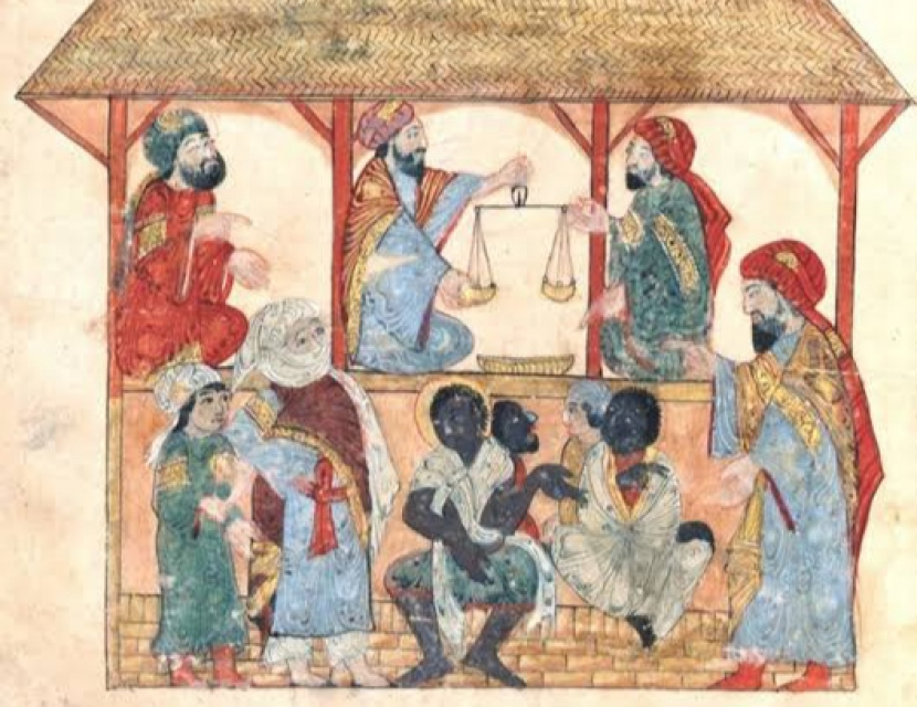 Ilustrasi interaksi Muslim antarras dalam lukisan miniatur abad pertengahan. 