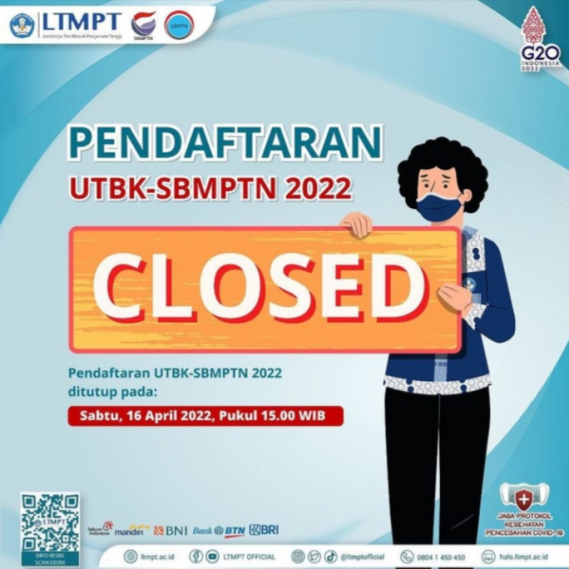 Lembaga Tes Masuk Perguruan Tinggi (LTMPT) sudah menutup pendaftaran UTBK-SBMPTN 2022. Foto : IG ltmpt