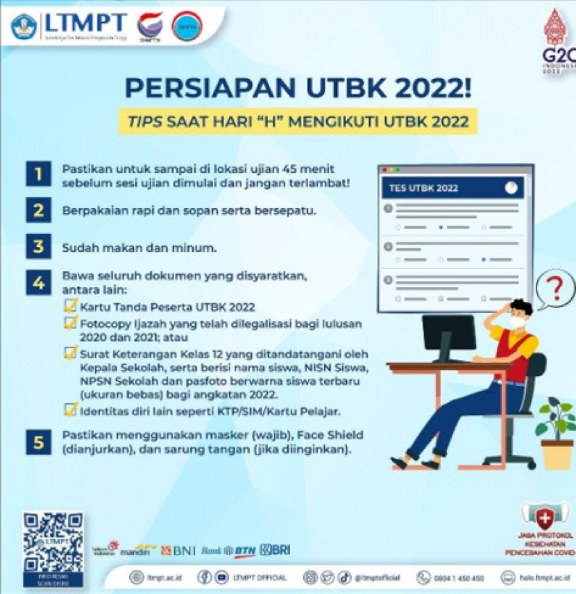 Lembaga Tes Masuk Perguruan Tinggi (LTMPT) tips kepada peserta UTBK SBMPTN 2022 bagaimana persiapan pada hari H. Foto IG @ltmptofficial