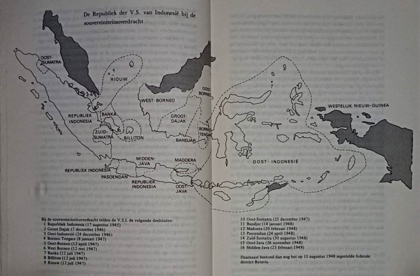 Negara-negara bagian di Republik Indonesia Serikat. Peta diambil dari buku De Dekolonisatie van Indonesia karya Mr Dr C Smit.
