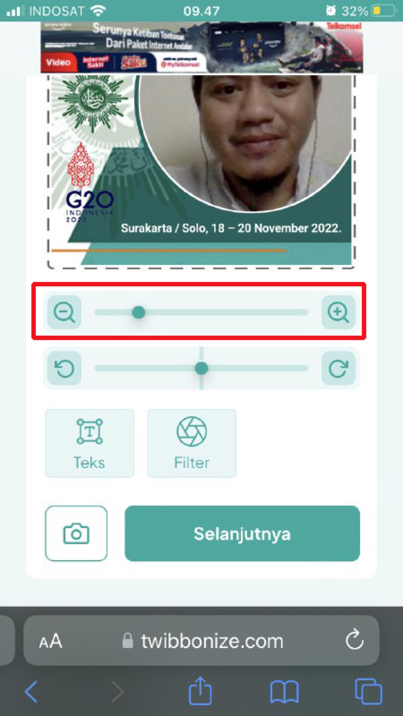 Opsi mengatur ukuran foto.