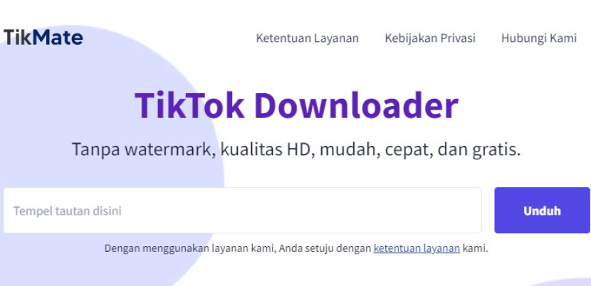 TikMate. Situs untuk mendownload video dari Tiktok tanpa watermark dengan kualitas HD. Foto: TikMate