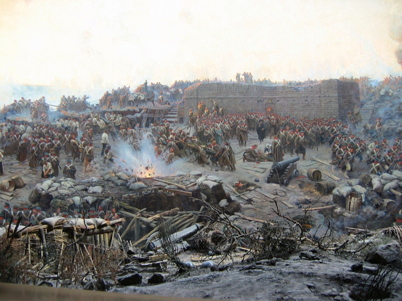 Likisan pengepungan ibu kota Krimea, Sesvatopol oleh Franz Roubaud. (wikimedia commons)
