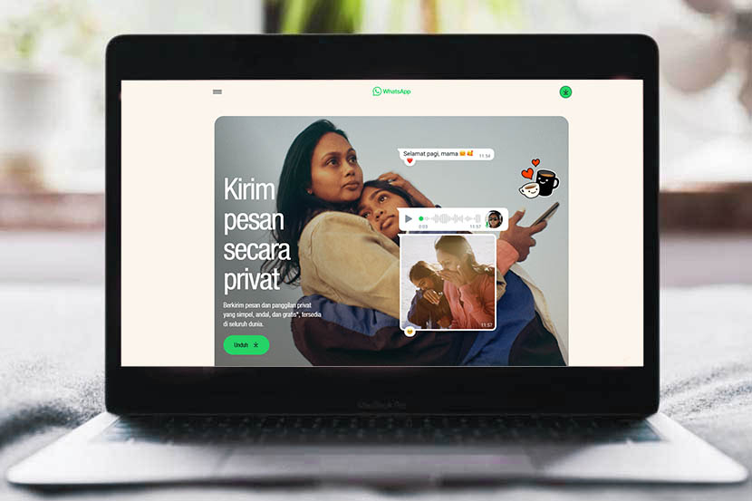 Tampilan situs resmi terbaru Whatsapp di laptop.