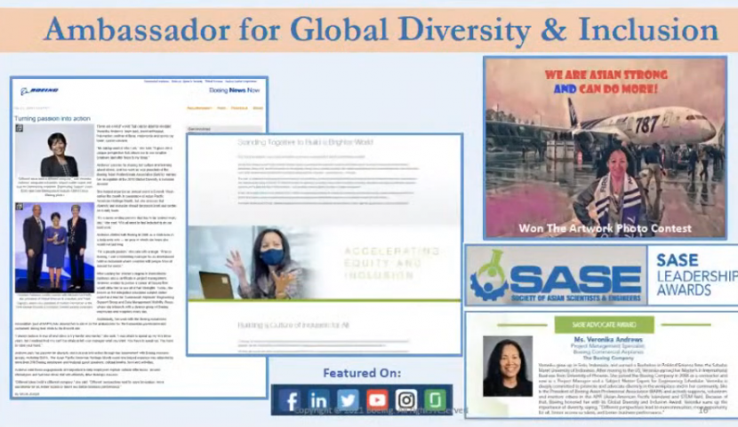 Penghargaan Boeing Global Diversity and Inclusion Award 2018 (Dok.Presentasi Webinar KJRI San Francisco)