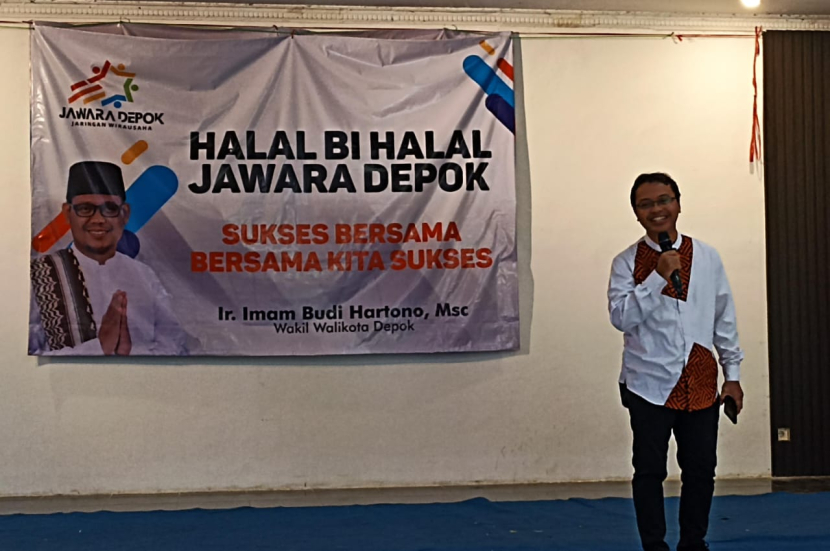 Ubaidilah, Ketua Umum Jawara Depok di acara Halal Bi Halal Jawara Depok, Kamis (23/5).