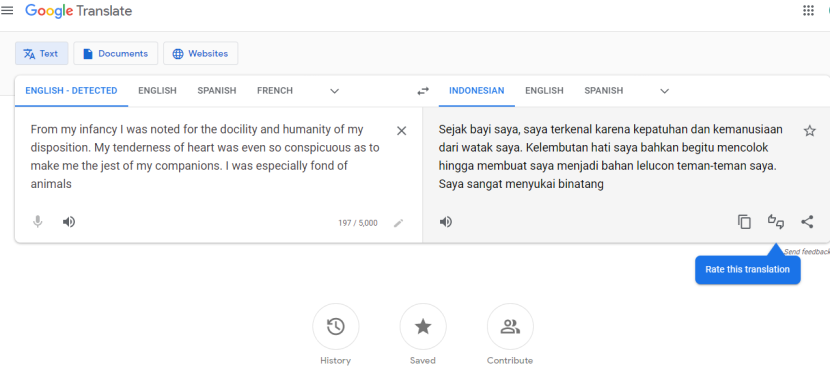 Google Translate Text. Hasil terjemahan bahasa Inggris ke Indonesia dari Google Translate. Foto: Tangkapan layar.