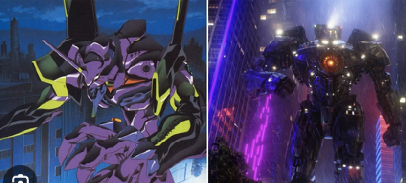 Tangkapan layar Anime Evanggelion dan Film Pacific Rim 2013.