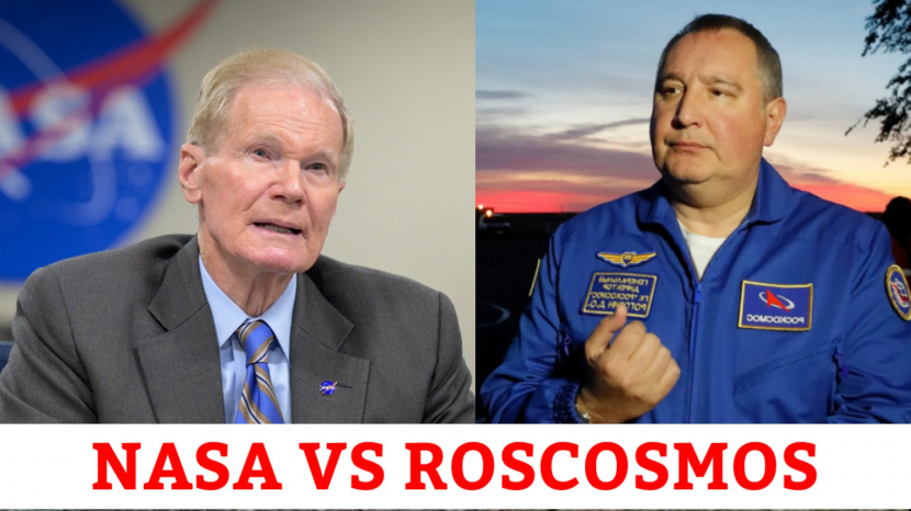 Administrator NASA, Bill Nelson (kiri) dan    Kepala Nadan Antariksa Rusia (Roscosmos), Dmitry Rogozin (kanan). 