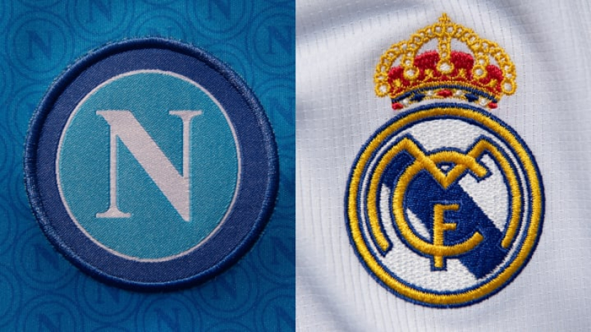 Logo Napoli (kiri), Real Madrid (kanan). Foto: 90min.com