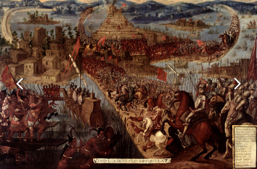 Lukisan penaklukan Aztec oleh Pasukan Spanyol. 