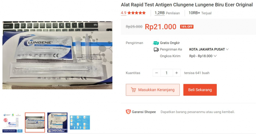 Contoh alat tes covid-19 yang dijual online