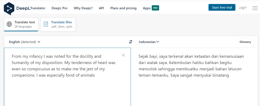 DeepL Translate Text. Hasil terjemahan bahasa Inggris ke Indonesia dari DeepL. Foto: Tangkapan layar.