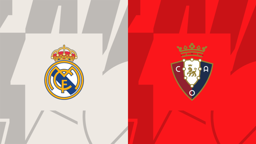 Logo Real Madrid (kiri), Osasuna (kanan). Foto: DAZN