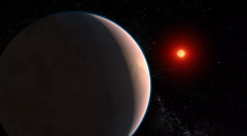 Ilustrasi yang merepresentasikan exoplanet berbatu GJ 486 b, yang mengorbit bintang kerdil merah. Gambar: NASA, ESA, CSA, Joseph Olmsted (STScI), Leah Hustak (STScI)