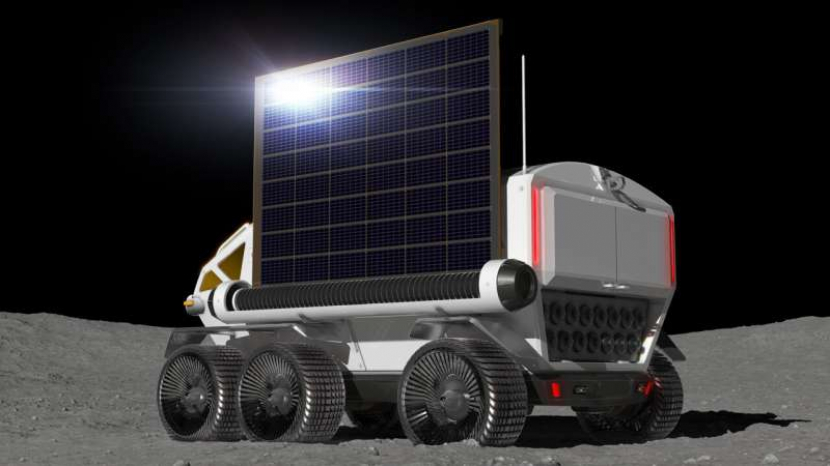 Ilustrasi yang disediakan Toyota Motor Corp ini menunjukkan Lunar Cruiser yang sedang mengisi daya di permukaan bulan. Gambar: Toyota Motor Corp melalui AP