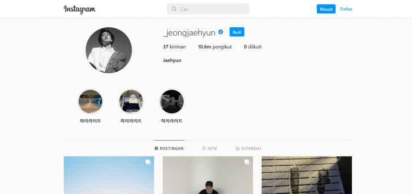 Akun resmi Jaehyun NCT @_jeongjaehyun memiliki 10,6 jutaan pengikut. (tangkapan layar)