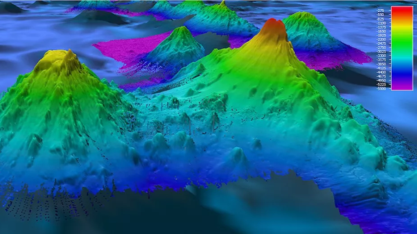 Gunung Laut Pao Pao di Samudra Pasifik Selatan telah dipetakan dengan sonar, sementara ribuan gunung bawah laut lainnya baru saja ditemukan oleh satelit. Gambar: Kantor Eksplorasi dan Penelitian Laut NOAA