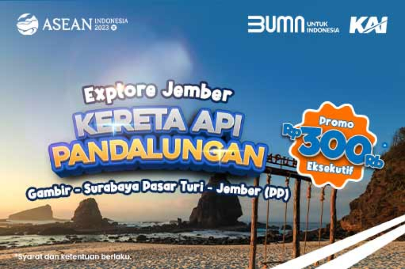 Poster tarif promosi KA Pandalungan rute Jakarta Gambir-Surabaya Pasar Turi-Jember.(Foo: Dok. Humas PT KAI)