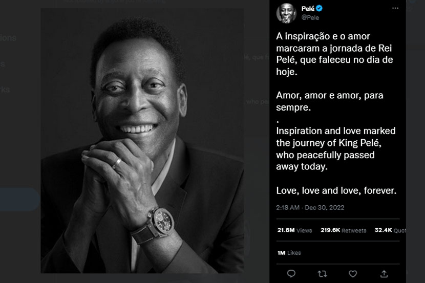 Akun Twitter resmi legenda sepakbola Brasil Pele.