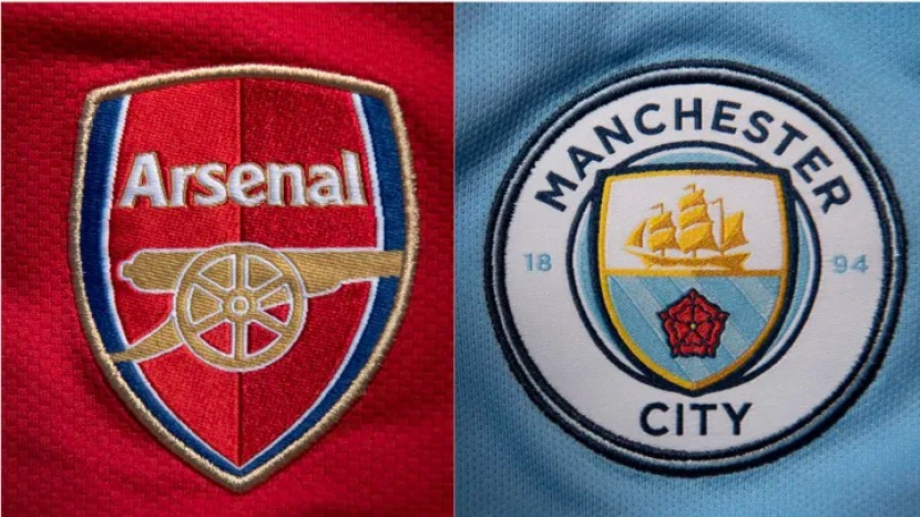 Logo Arsenal (kiri), Manchester City (kanan). Foto: 90min.com