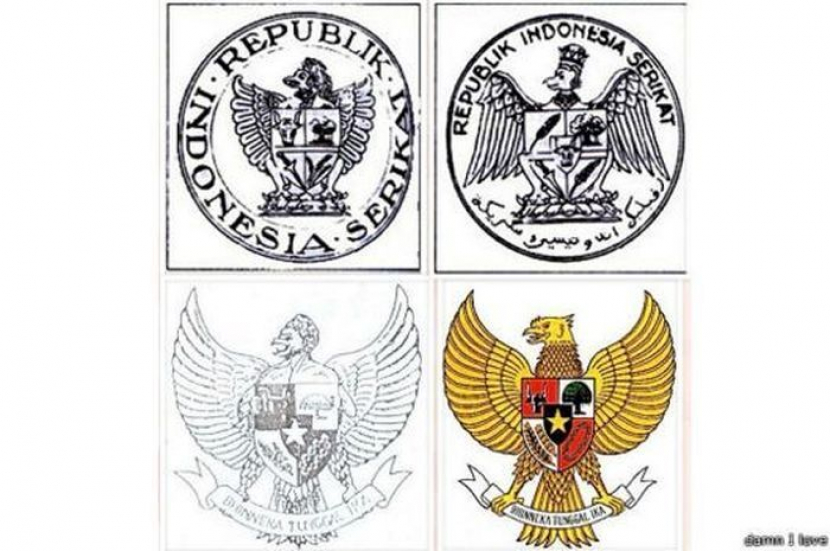 Perkembangan lambang negara Garuda Pancasila hasil rancangan Sultan Hamid II.