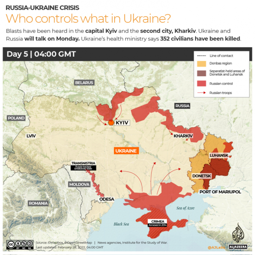 Peta Rusia-Ukraina Siapa yang mengontrol apa di Ukraina 