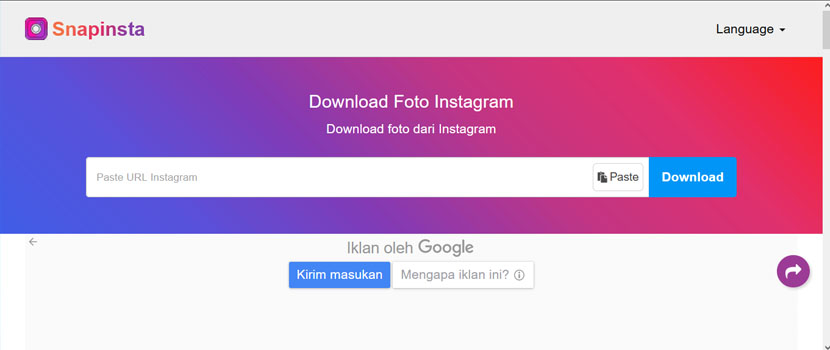 Snapinsta, Situs download gambar Instagram.