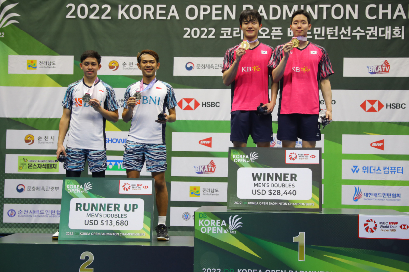 Pasangan ganda putra Fajar Alfian/Muhammad Rian Ardianto atau Fajri gagal mempertahankan gelar juara di Korea Terbuka 2022.