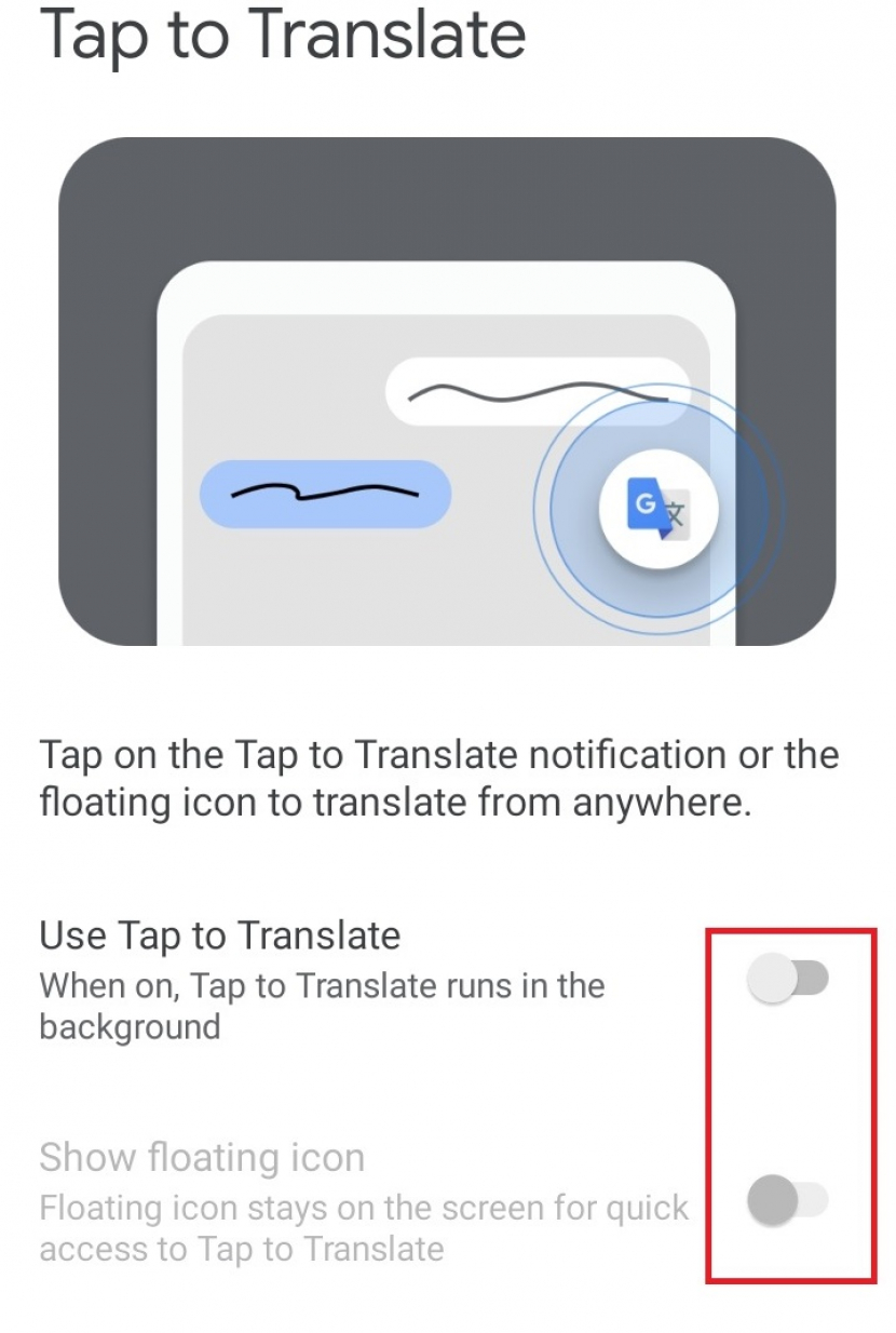 Aplikasi Google Translate. Menu Tap to Translate