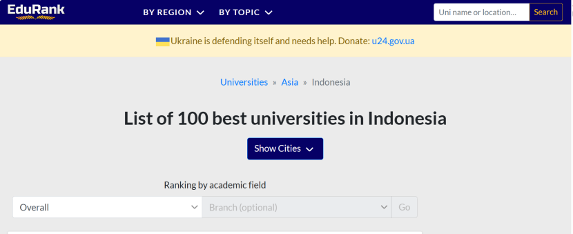 Lembaga pemeringkatan EduRank merilis Top 100 Universitas di Indonesia tahun 2023. Foto : edurank  