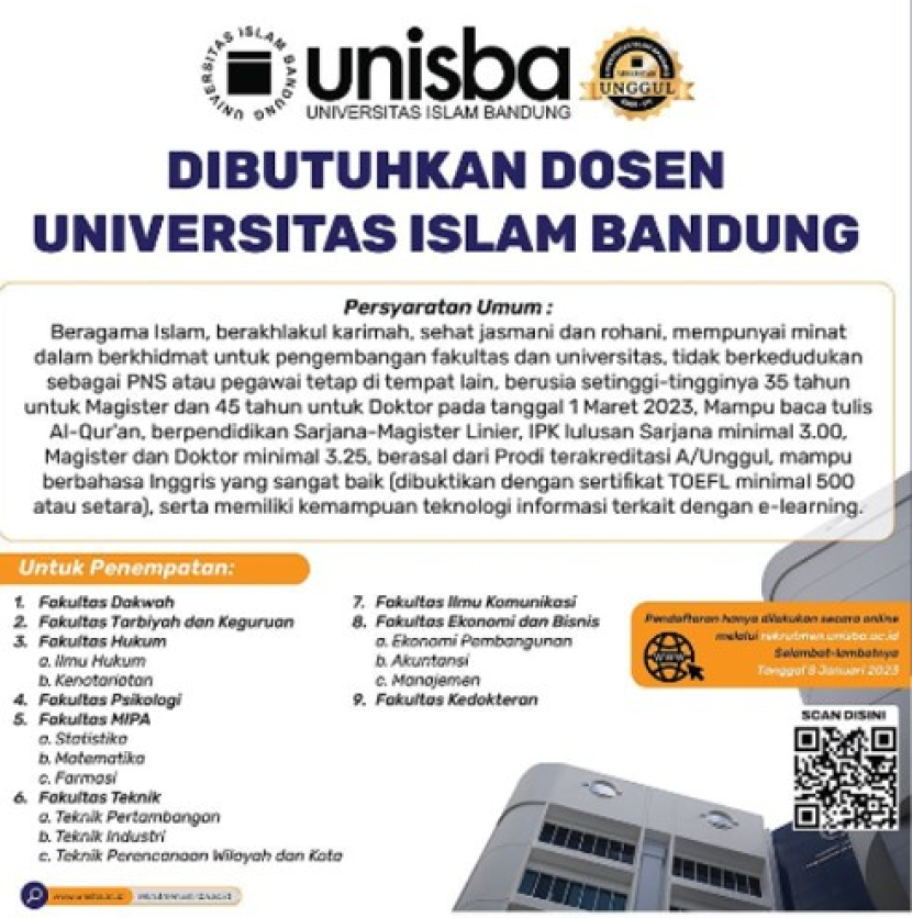 Ada sembilan fakultas yang menerima dosen baru di Universitas Islam Bandung (Unisba). Foto : unisba
