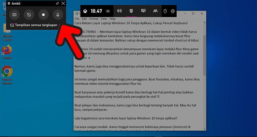 Langkah 3 screen record di laptop Windows